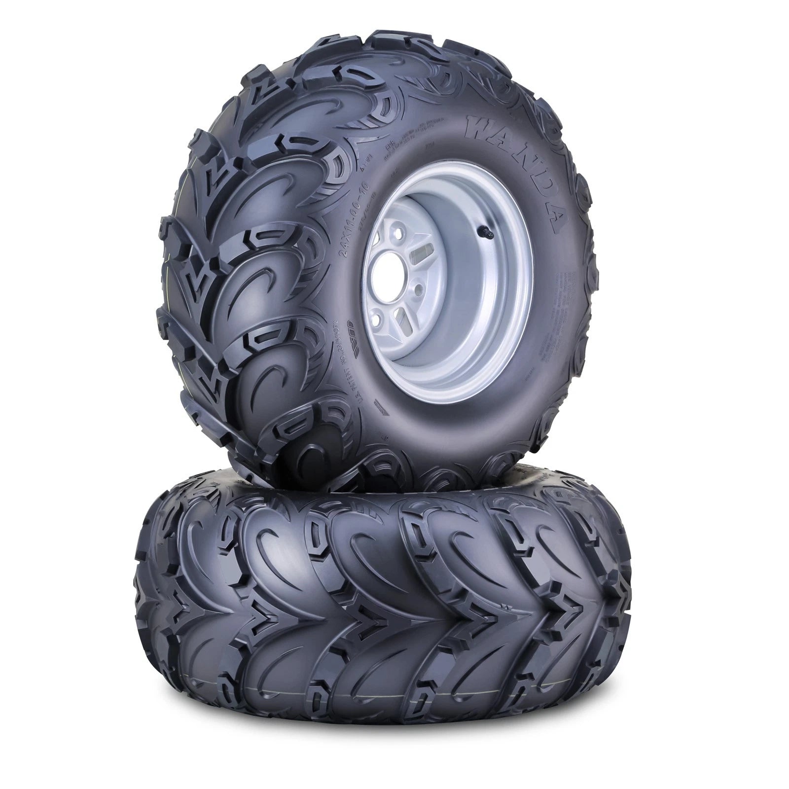 2 Wanda ATV Tire Assembly 24X11-10 on 4x110mm PCD Silver Wheels (10367)