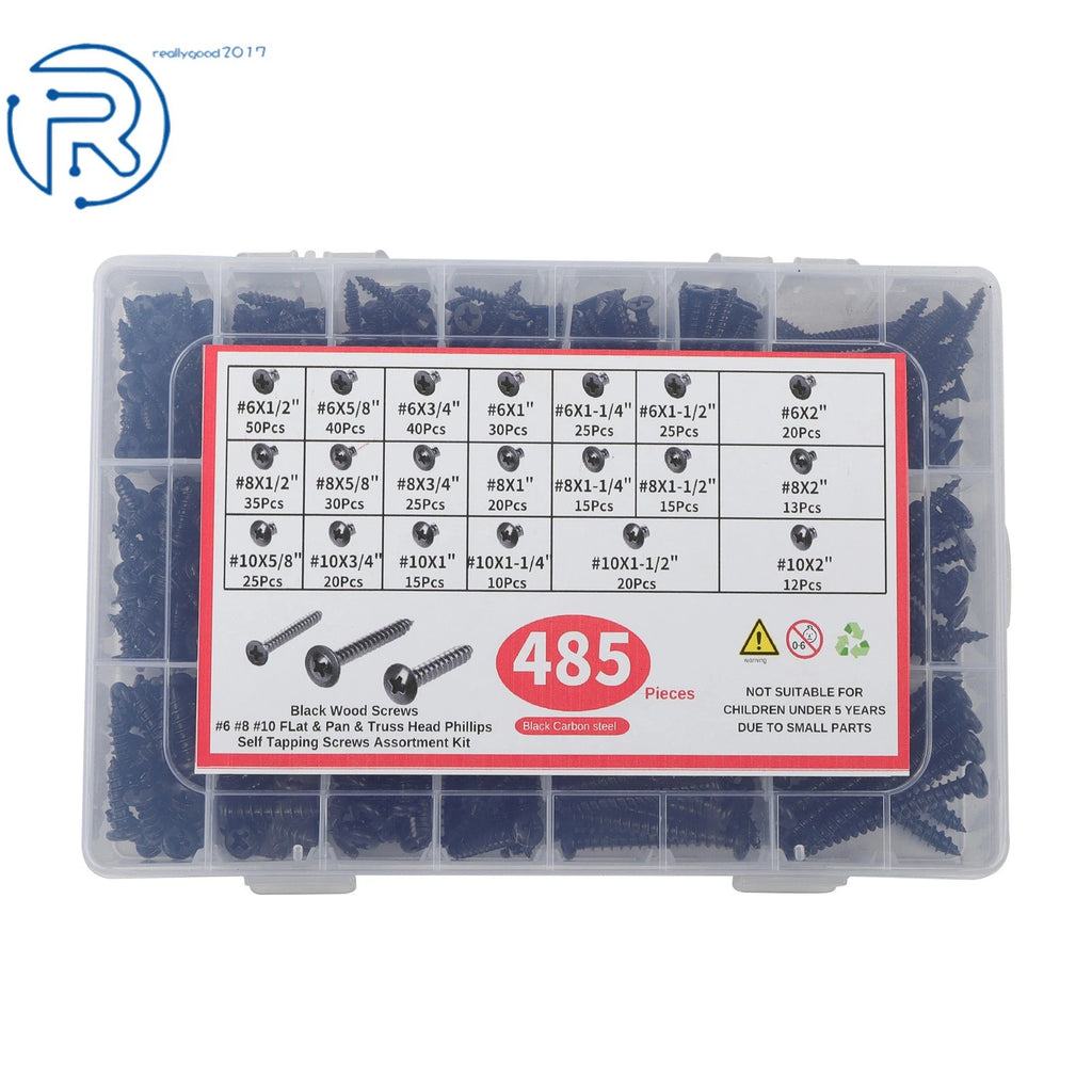 Set of 3 Black Wood Screws for Various Applications