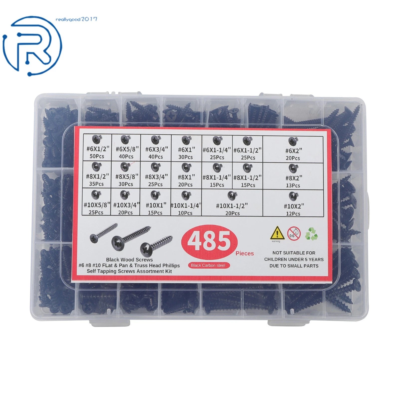 Set of 3 Black Wood Screws for Various Applications