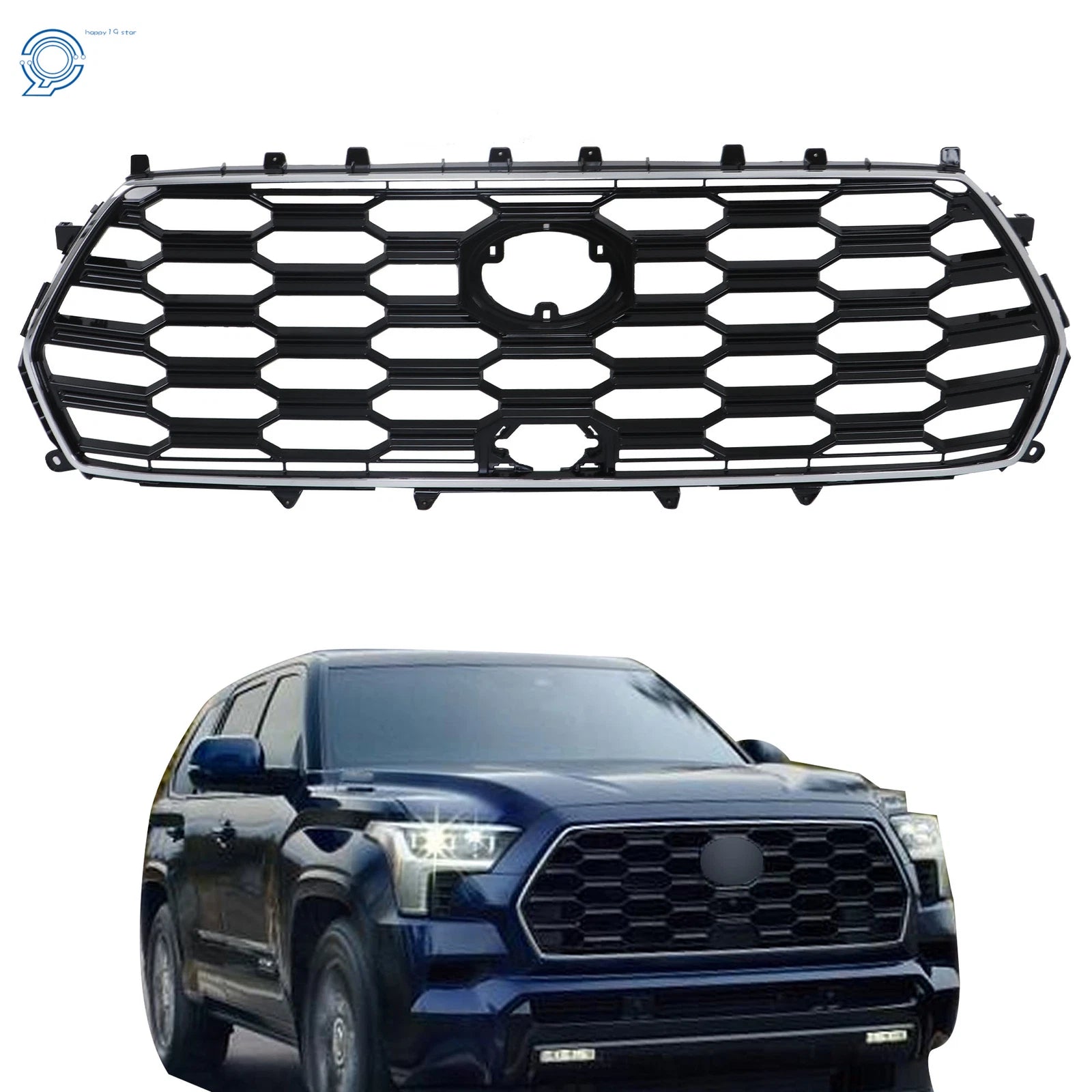 Plastic Black and Chrome Front Bumper Upper Grille for Toyota Sequoia (2023–2024)
