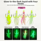 Glow in the Dark Squid Lure Silicone 4 Prong Hook for Offshore Fishing