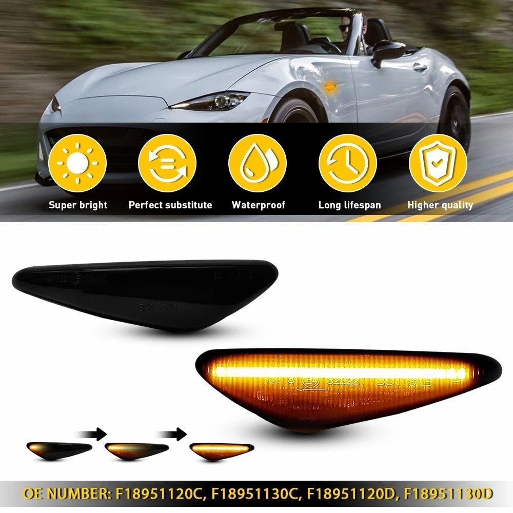 2X Smoke Amber Sequential LED Side Marker Lights for Mazda RX-8 (2009–2011)