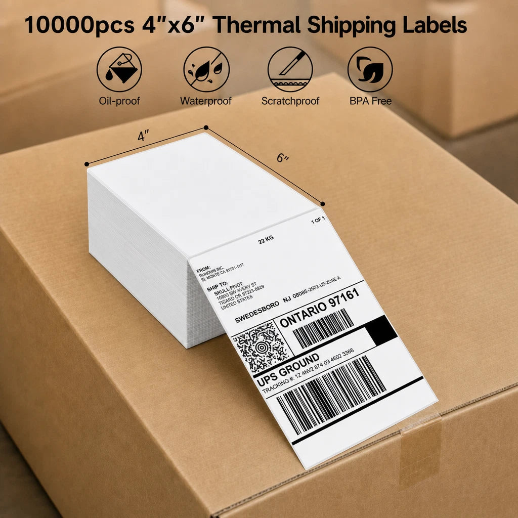 4" x 6" Direct Thermal Shipping Labels (10000 pcs) - Strong Adhesive