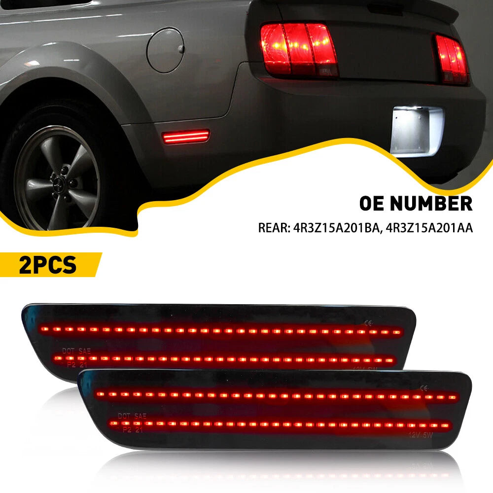 2X Smoked Lens Red LED Rear Bumper Side Marker Lights for Ford Mustang (2005–2009)