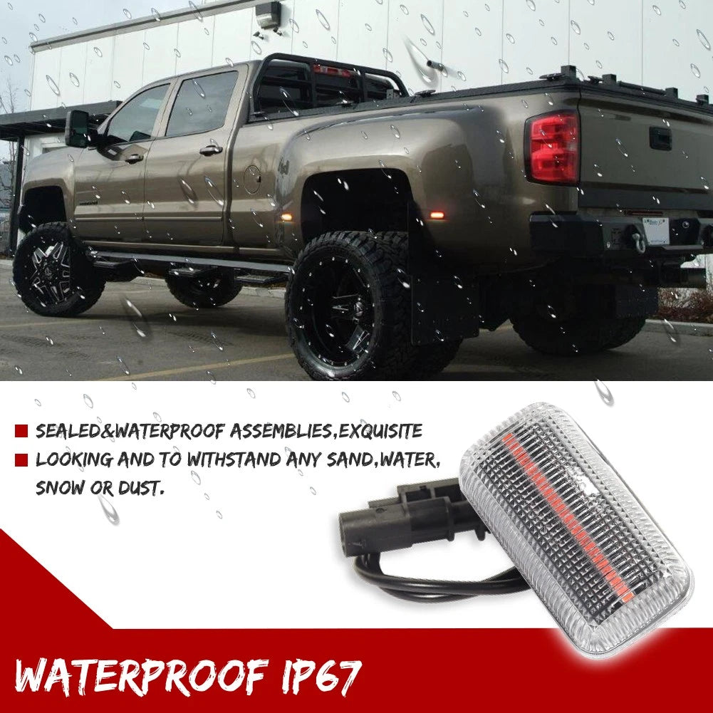 Clear LED Side Fender Marker Lights for Chevy Silverado GMC Sierra (2015–2023)