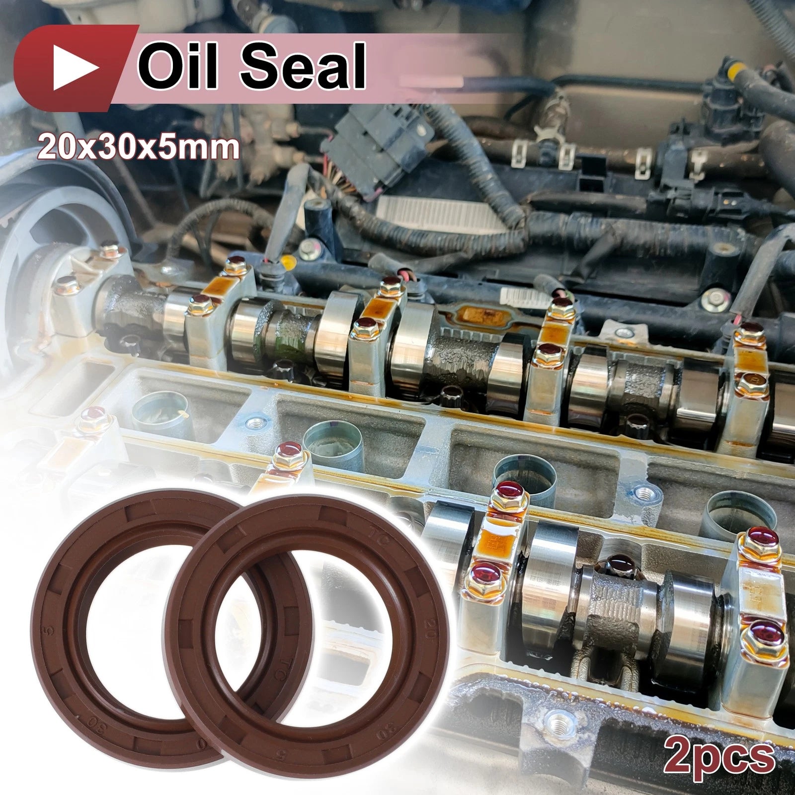 Set of 2 Oil Seal Rotary Shaft Seal FKM Rubber 20x30x5mm