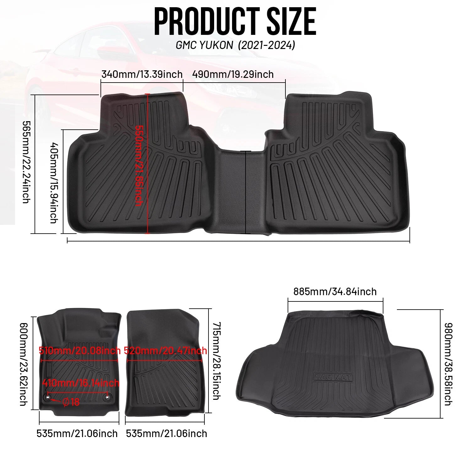 3D Floor Mats & Cargo Liner for Honda Accord Sedan (2018–2022) TPE
