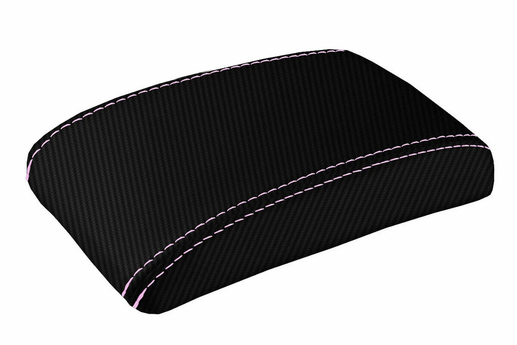 Console Lid Armrest Cover for Subaru Impreza (2000–2007) Carbon Fiber Pink Stitch