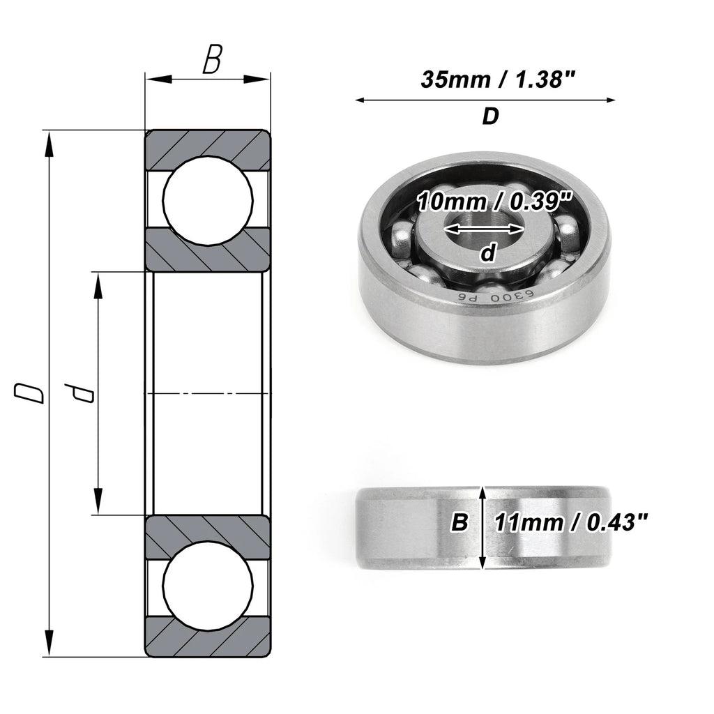 6300 Deep Groove Ball Bearing for Scooter Skateboard Wheel (10x35x11mm)