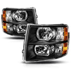 Headlight Lamps Replacement for Chevy Silverado (2007–2014) Black Housing Amber Corner
