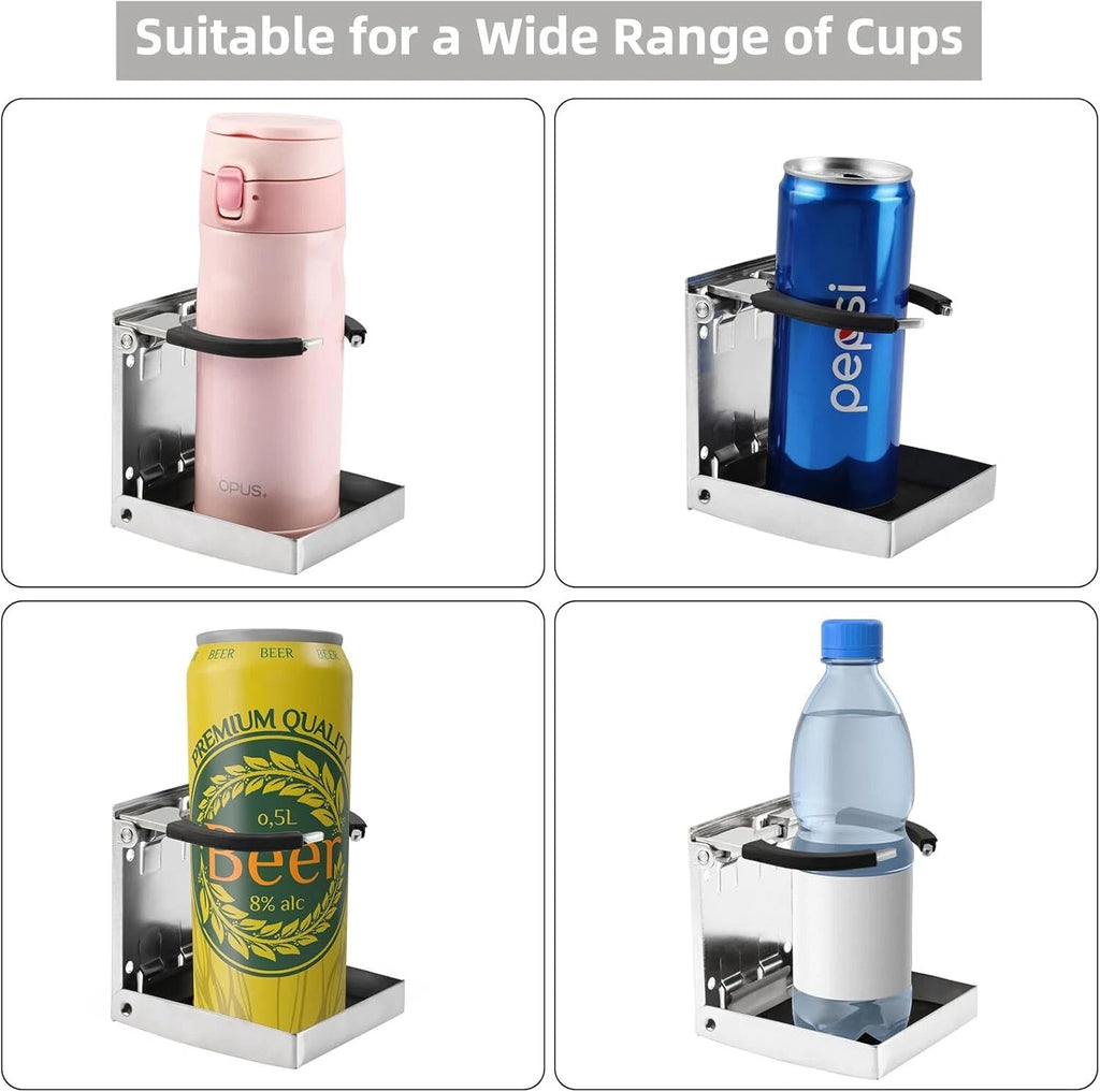 Set of 4 Adjustable Stainless Steel Folding Drink Cup Holders for Boat RV