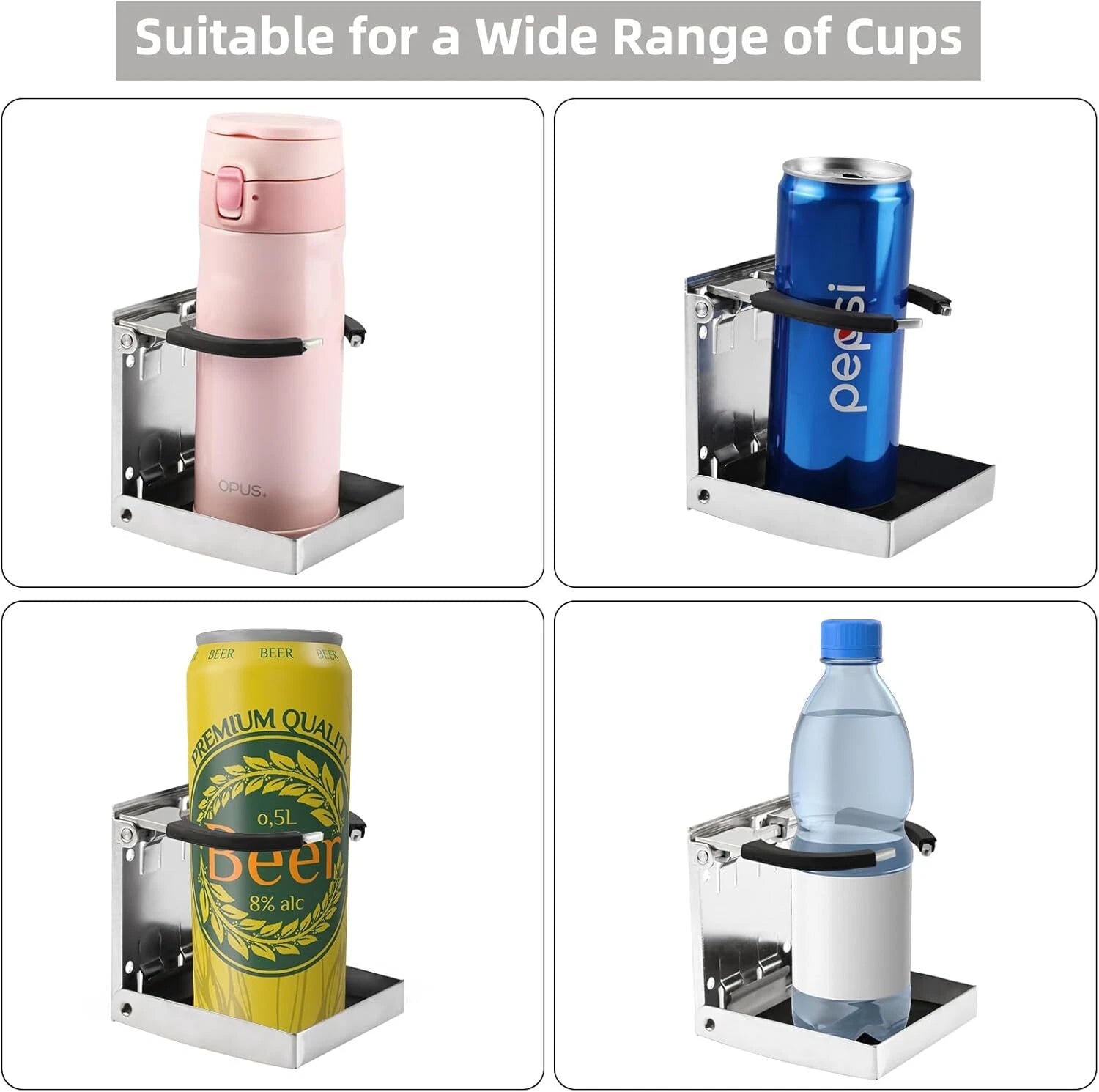 Set of 4 Adjustable Stainless Steel Folding Drink Cup Holders for Boat RV
