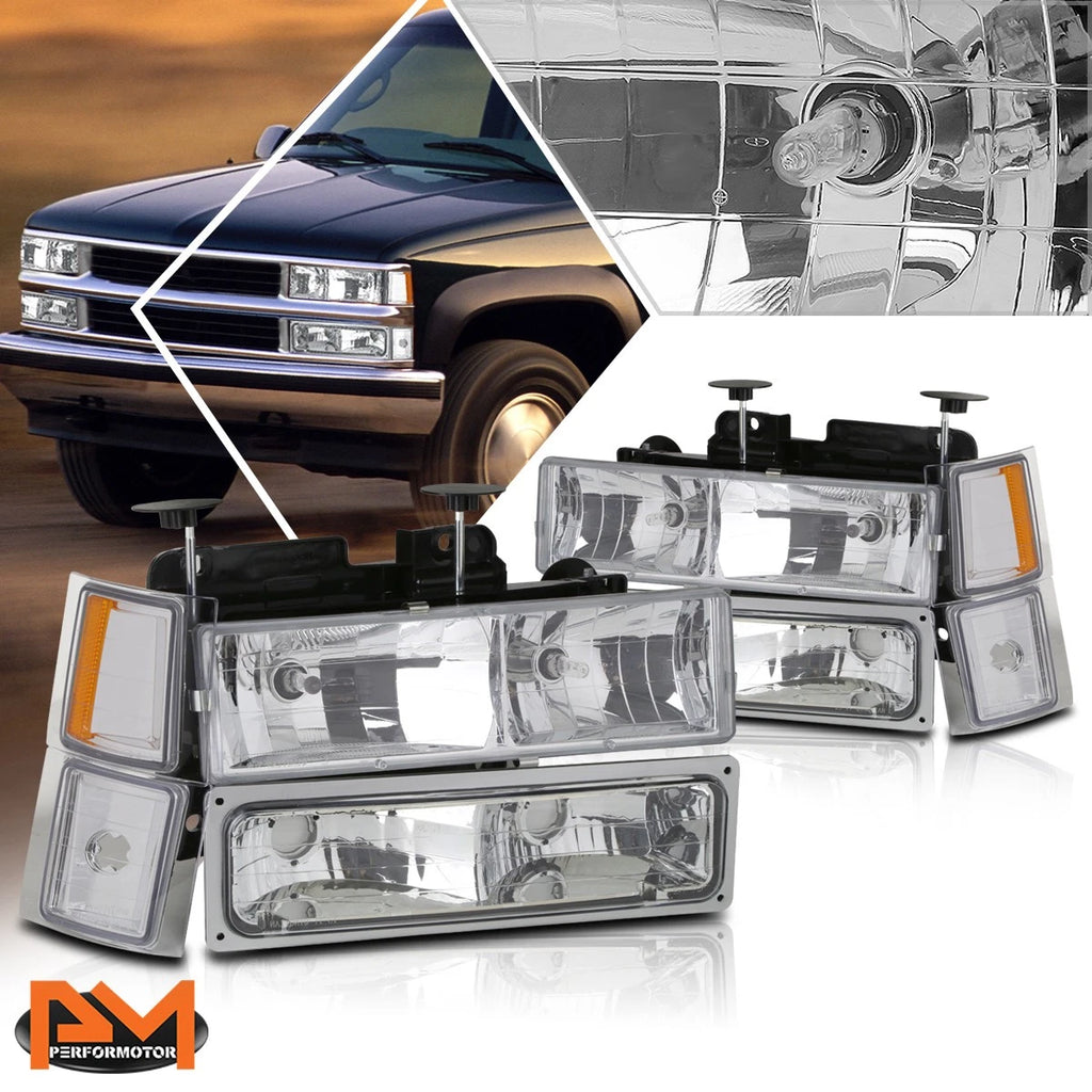Headlight Lamps Chrome Housing Amber Corner for Chevy C/K Pickup Suburban (1994–1999)