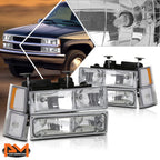 Headlight Lamps Chrome Housing Amber Corner for Chevy C/K Pickup Suburban (1994–1999)