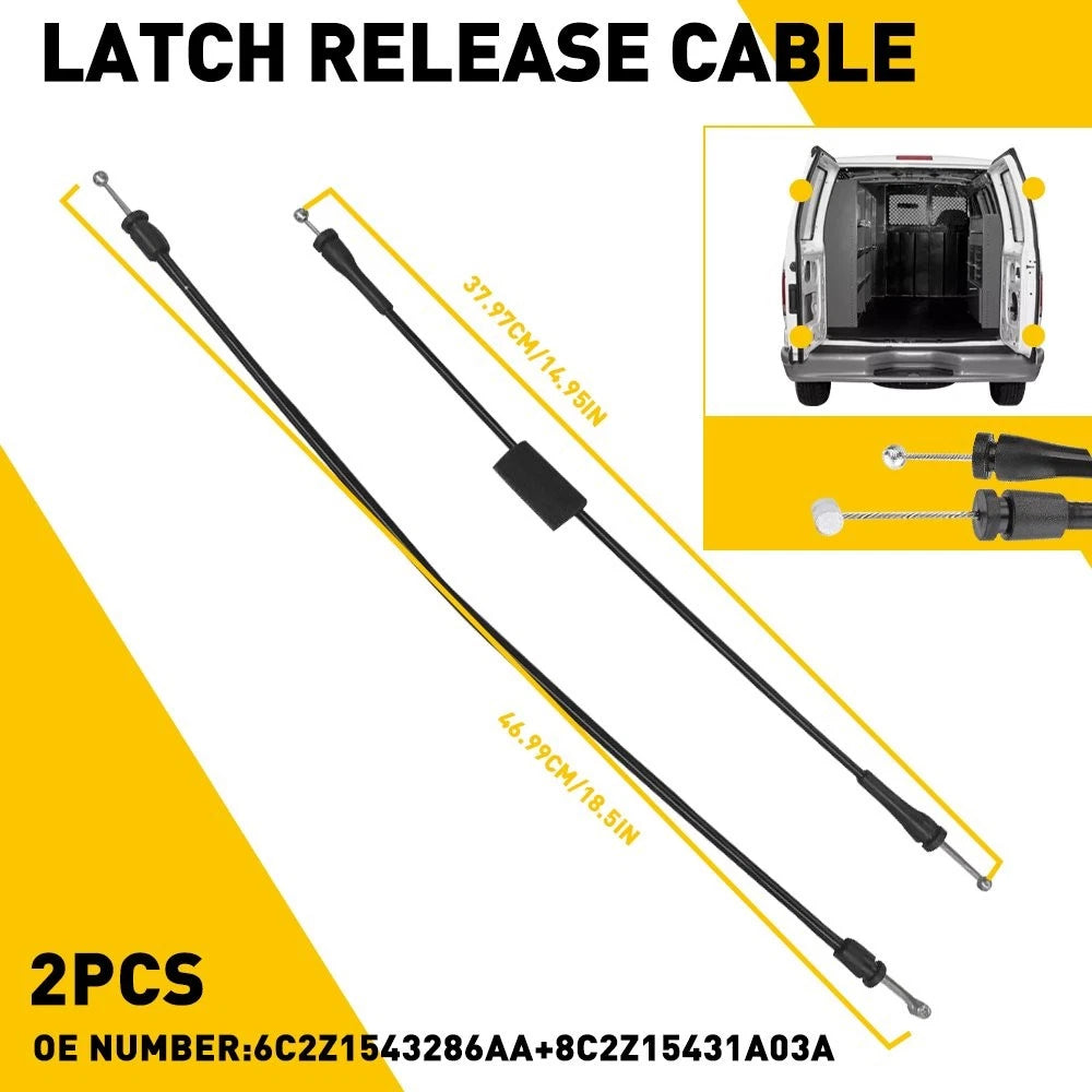 Set of 2 Upper & Lower Door Latch Cables for Ford E150 E250 E350 E450 (1992–2009)
