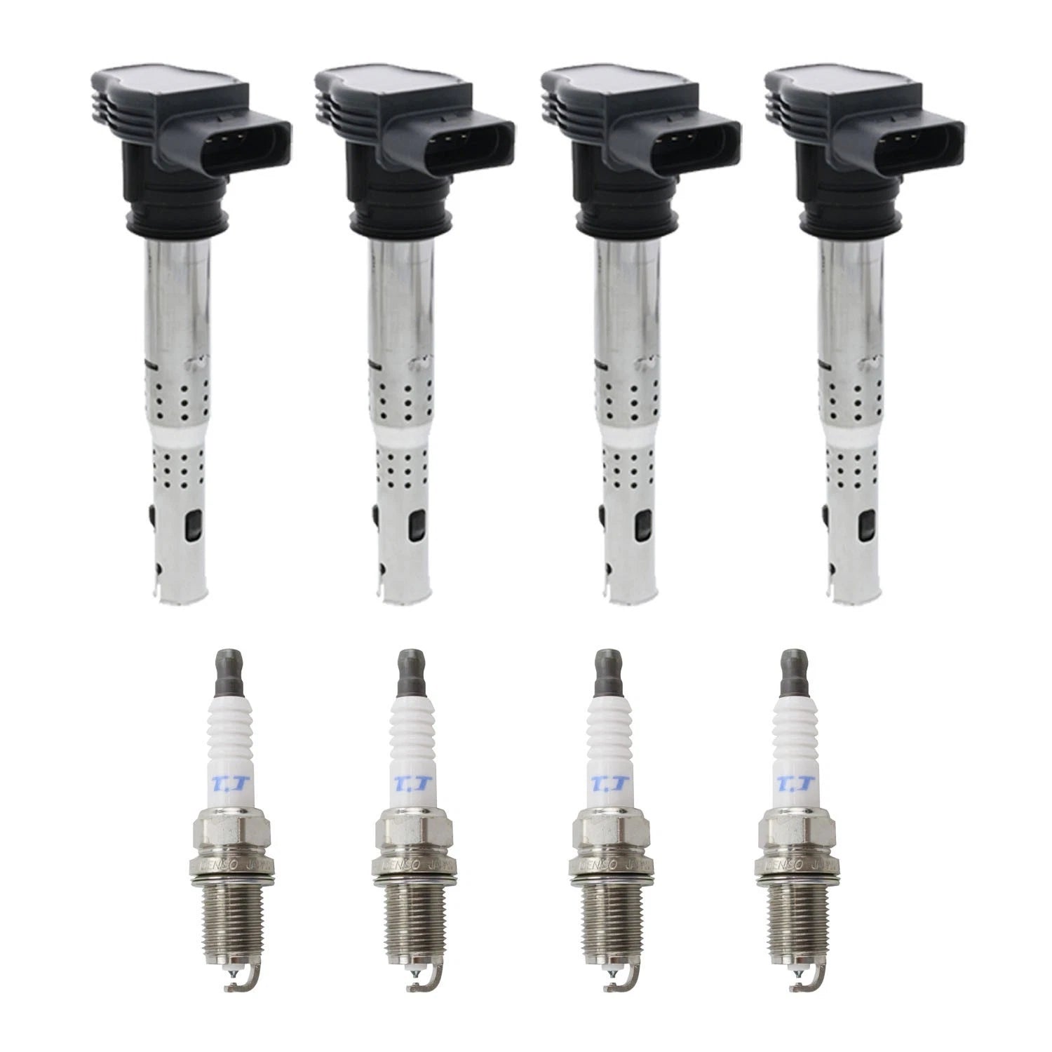 Set of 4 Ignition Coils & Denso Platinum TT Spark Plugs for GTI Jetta Tiguan A4