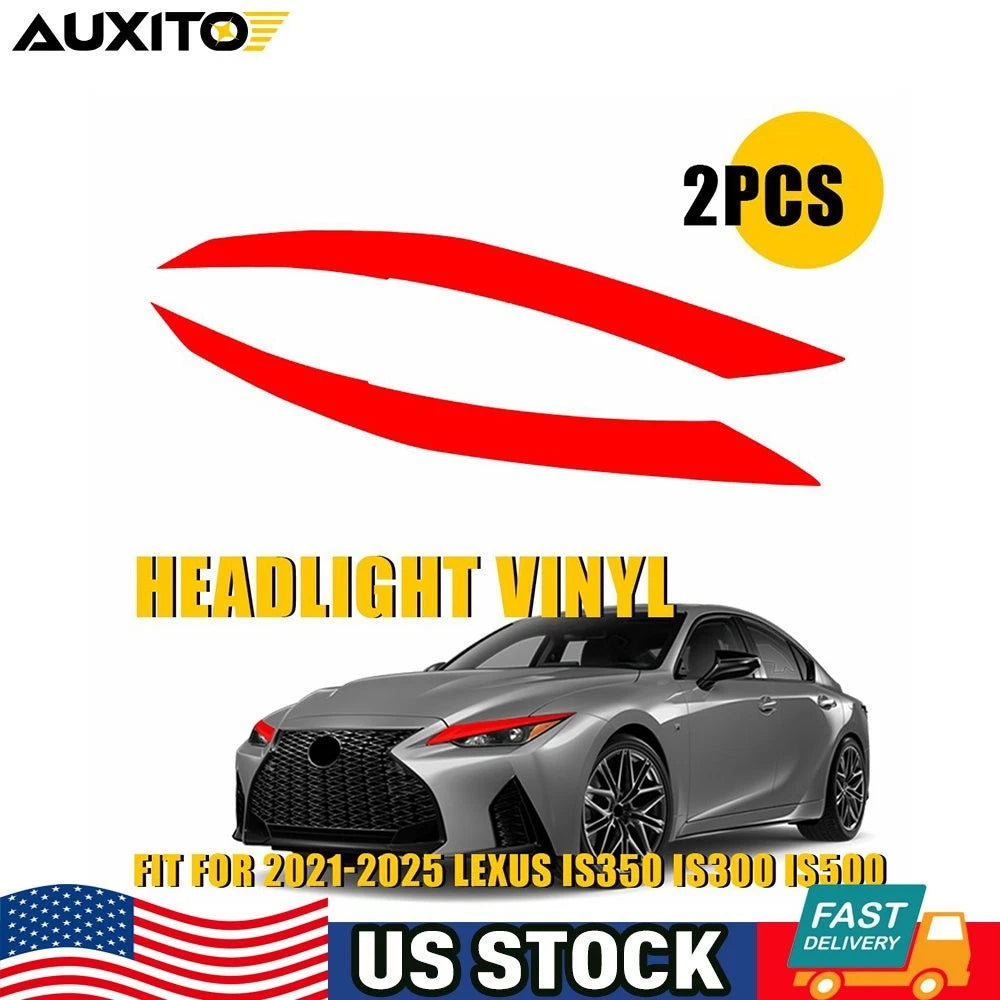 Red Headlight DRL Tint Overlay for Lexus IS350 (2021–2025)