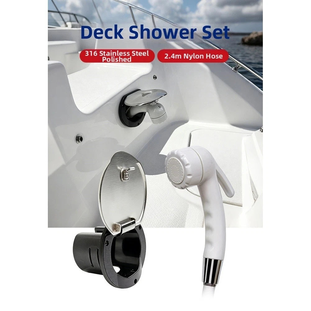 316 Stainless Steel Marine Shower Set for Boats (Rainfall Head, Nylon Hose)