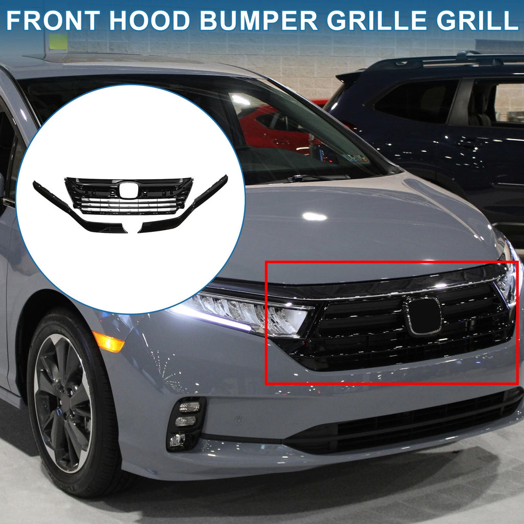 Front Upper Hood Bumper Grille for Honda Odyssey (2018–2021) Black