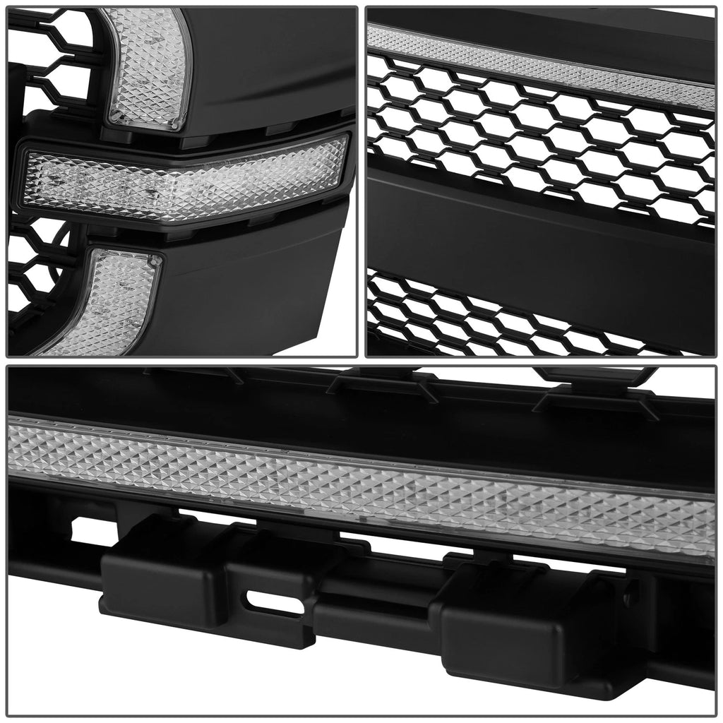 Black Badgeless Honeycomb Mesh Front Grille for F-150 (2021–2023) w/RGB LED DRL