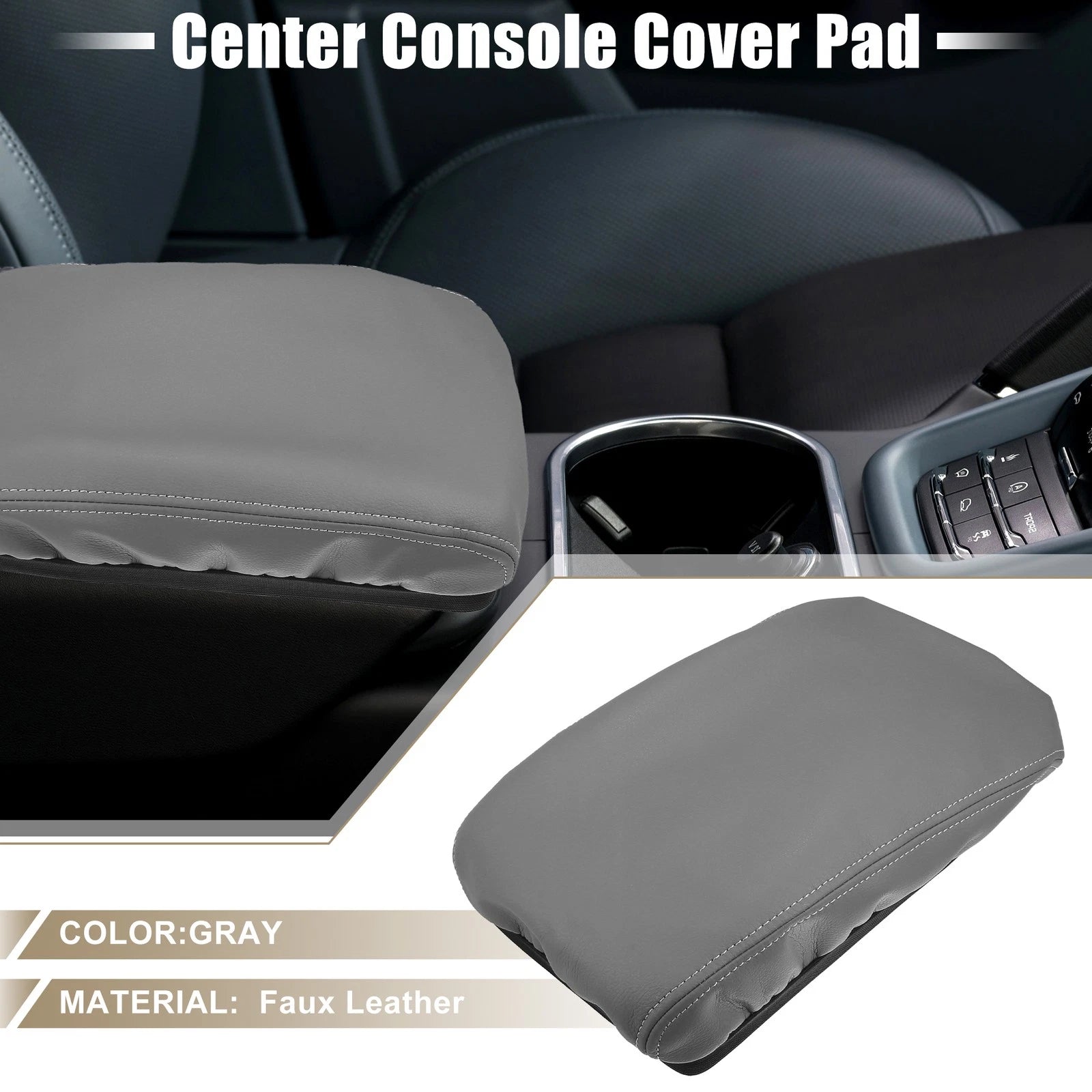 Center Console Armrest Cover Pad for Toyota Highlander (2008–2013) Faux Leather Gray