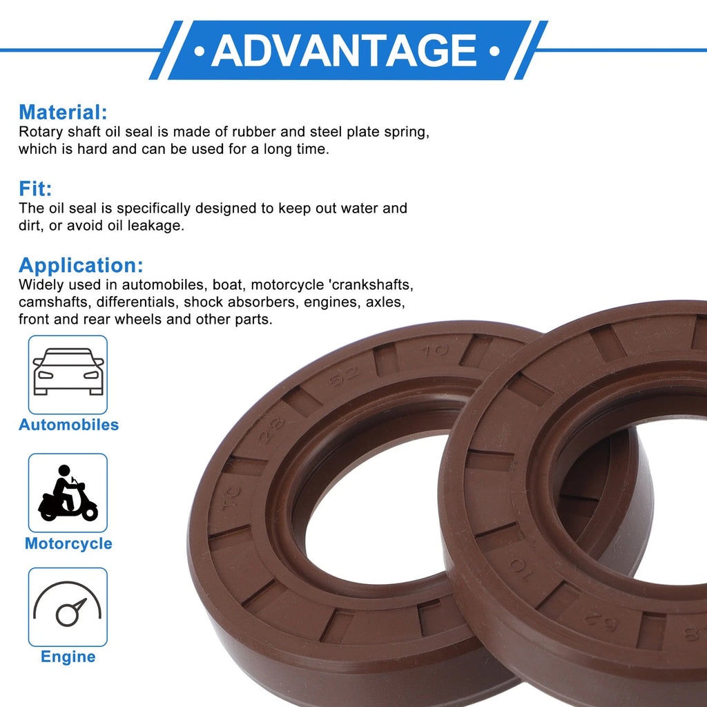2X Oil Seal Rotary Shaft Seal FKM Rubber 28x52x10mm for Various Models
