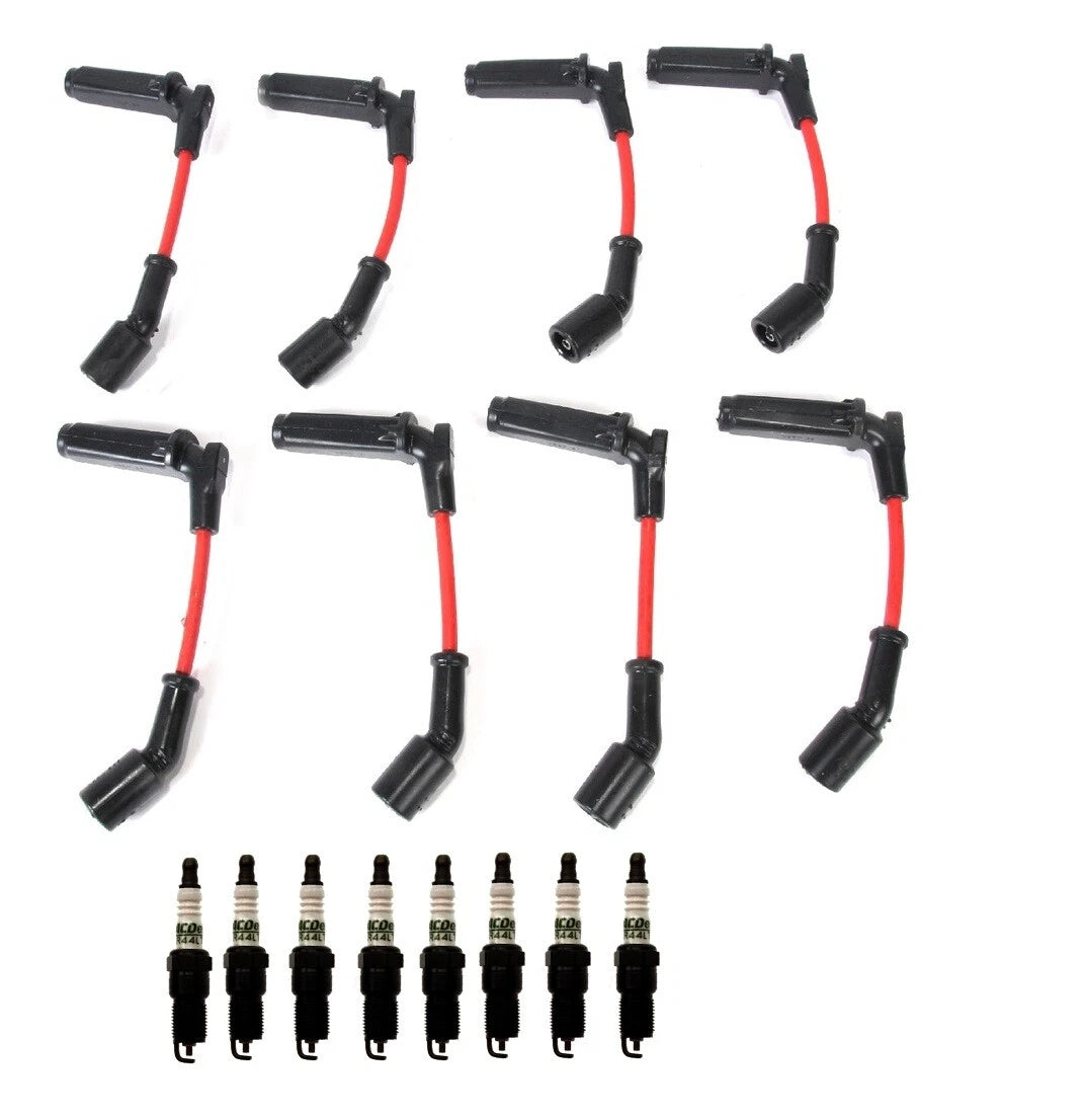 Set of 8 ACDelco .040" Spark Plugs & Ignition Wire Set for Chevy GMC Saab