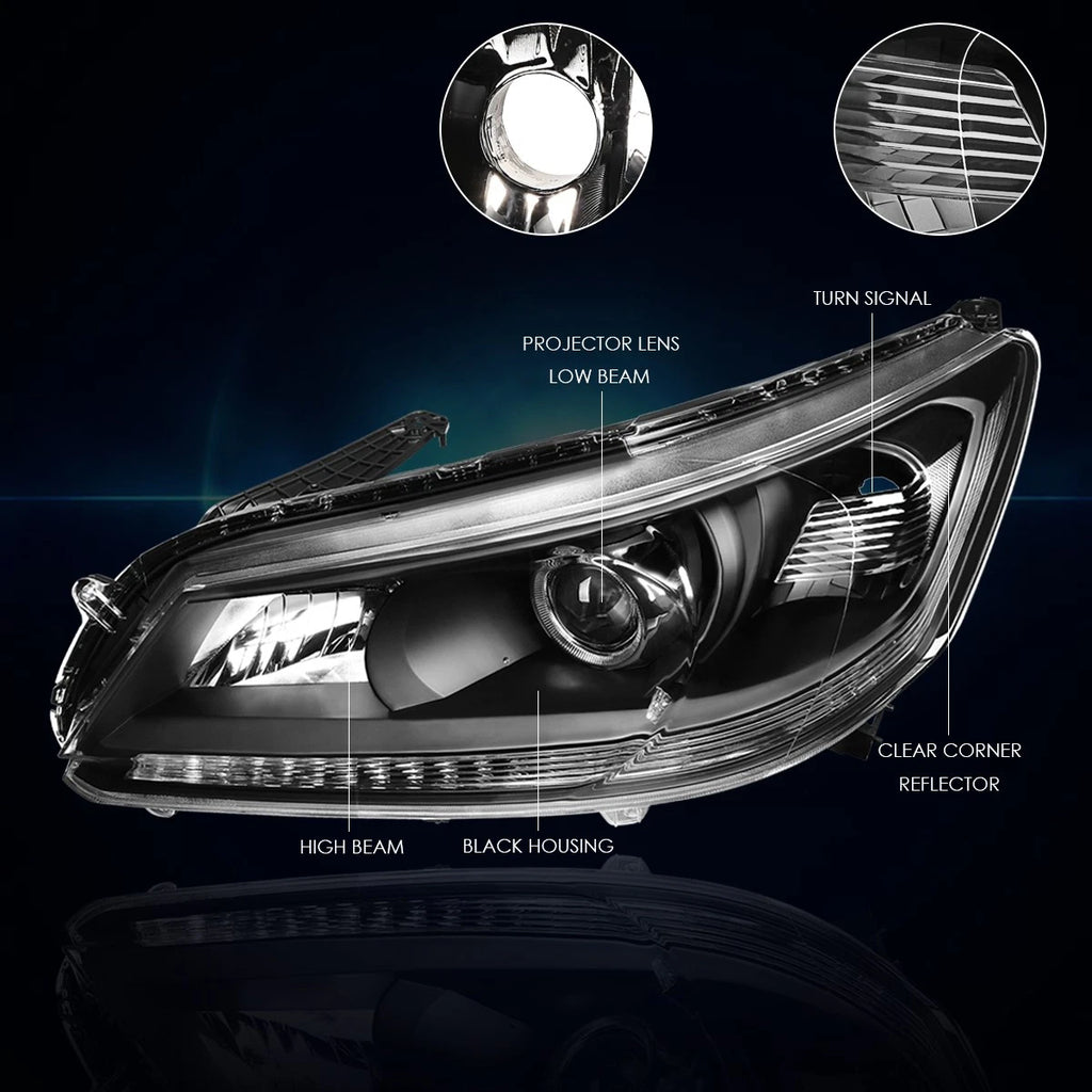Projector Headlights for Honda Accord (2013–2015) - Black Housing, Clear Corner