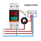 Digital AC Ammeter/Voltmeter C45-2042VA for DIN Rail (85x50x37mm)