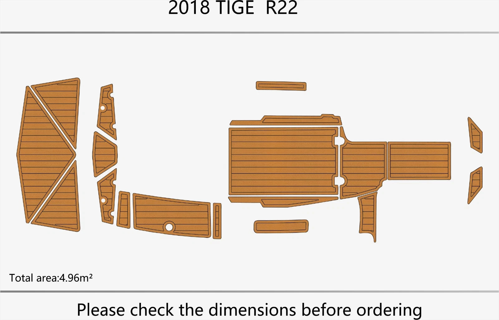 Swim Platform Cockpit Pads for Tige R22 (2018) - EVA Foam Faux Teak