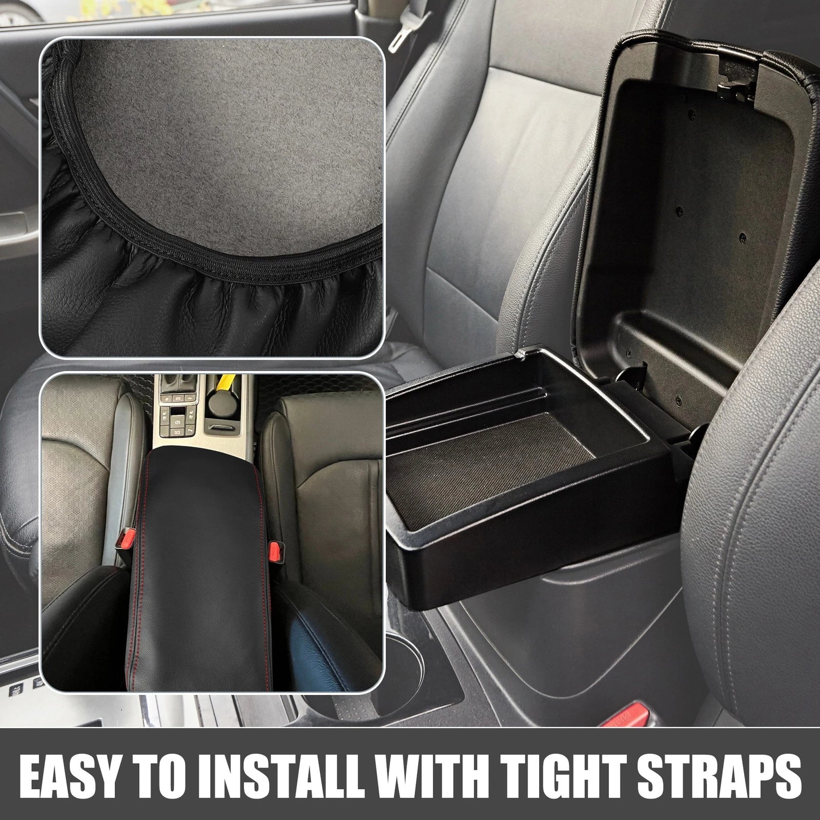 Center Console Seat Armrest Cover for Kia Optima (2016–2020) Black Red Stitches