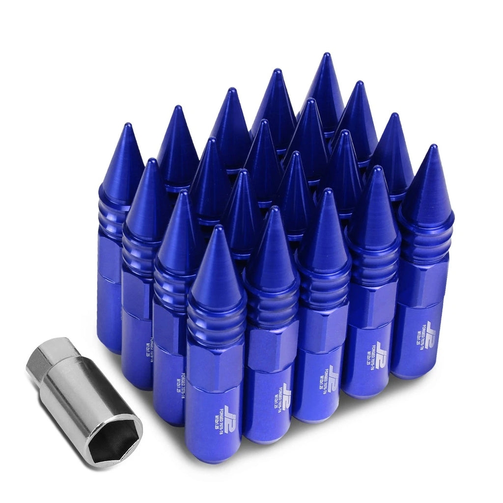 20Pc J2 7075 Forged Aluminum M12x1.25 Spiked End Lug Nut Set with Adapter Blue