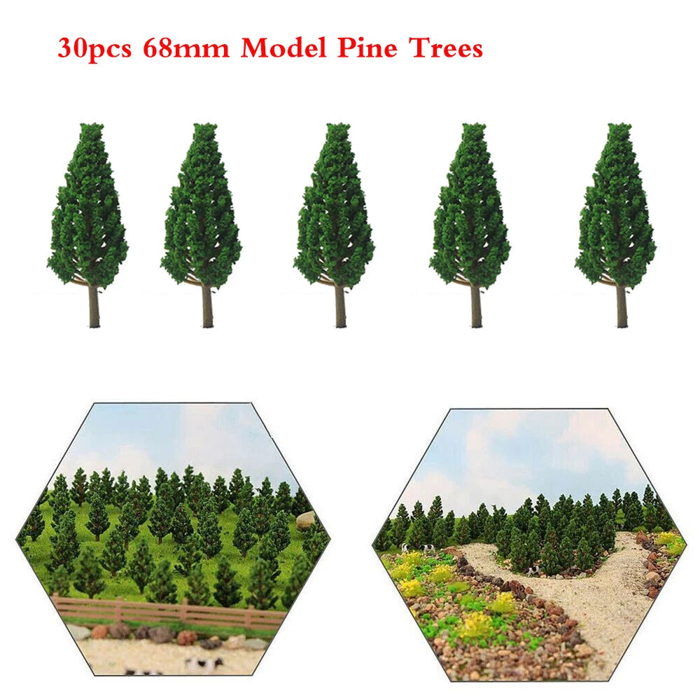 30pc Pine Trees for HO OO Scale Train Railroad Landscape (68mm)