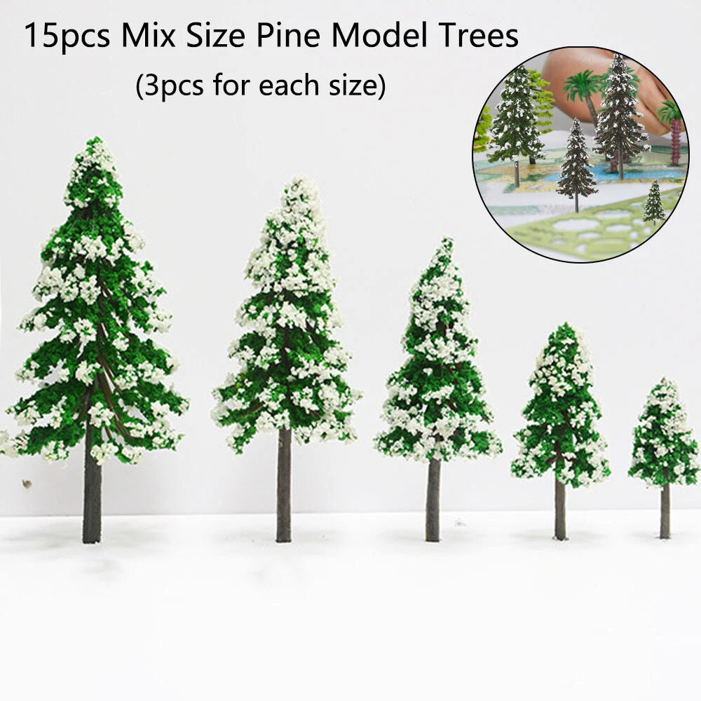 15Pcs Pine Model Trees for Train Railway Diorama Winter Scenery