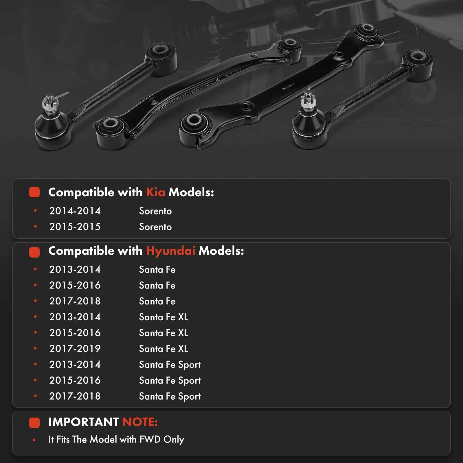 Set of 4 Control Arms & Track Bars for Hyundai Santa Fe (2013–2018)
