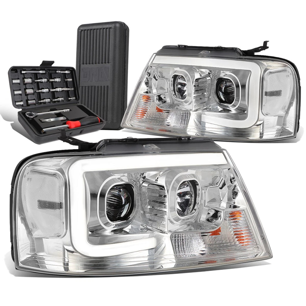 LED DRL Bar Chrome Projector Headlights for Ford F-150 (2004–2008)