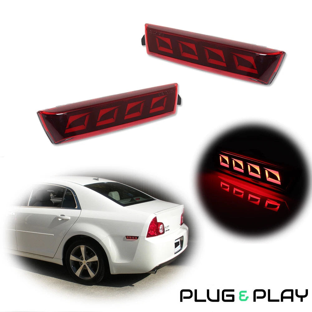 Set of 2 Red LED Rear Bumper Side Marker Lights for Chevy Malibu