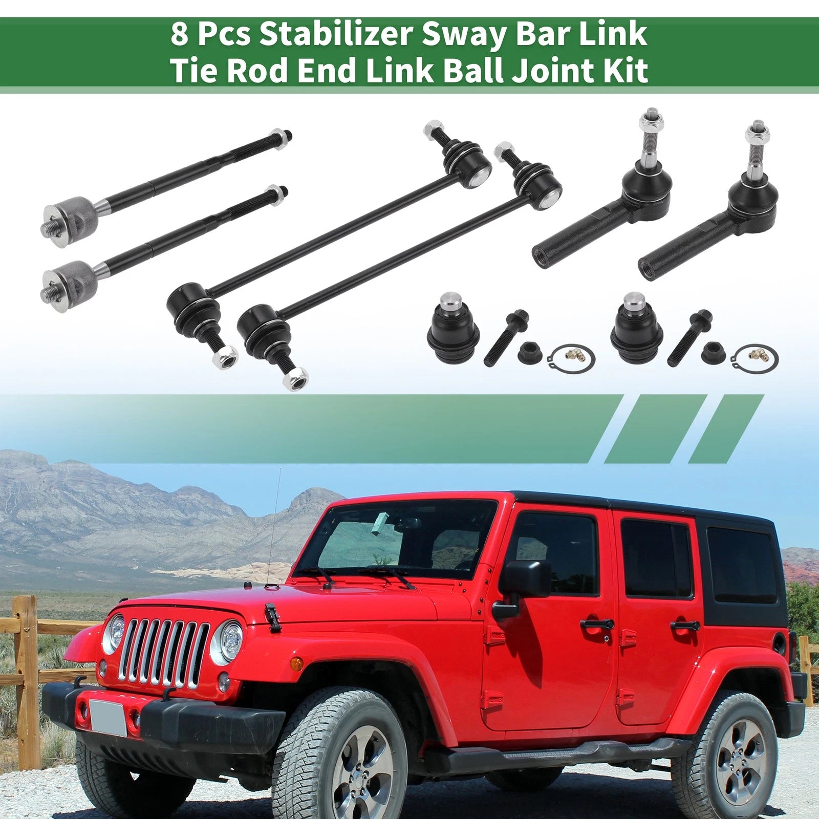 Set of 8 Front Suspension Kit Tie Rod Ends Sway Bar Links for Dodge