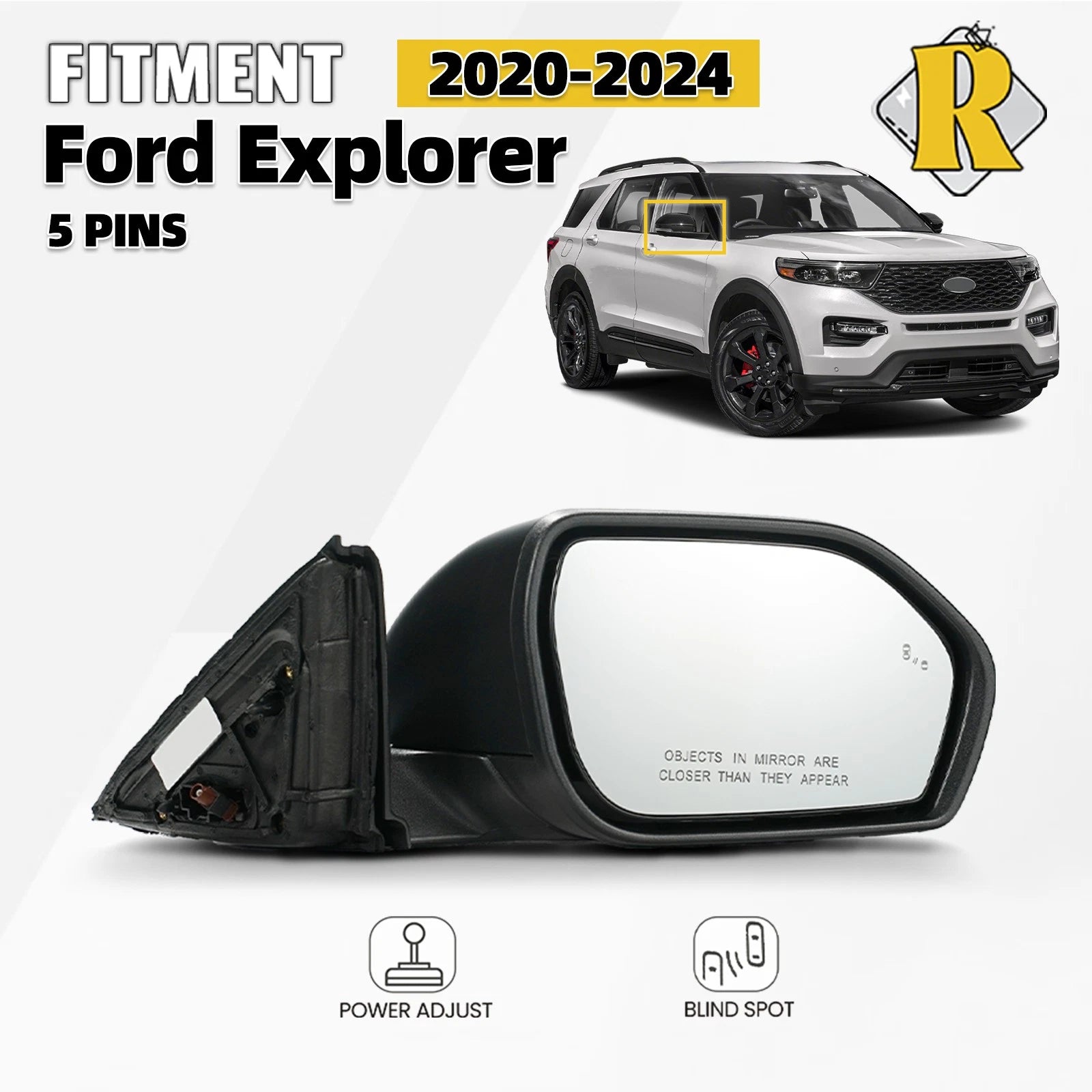 Side Mirror for Ford Explorer (2020–2024) Power Adjust W/BSD 5 Pin Right