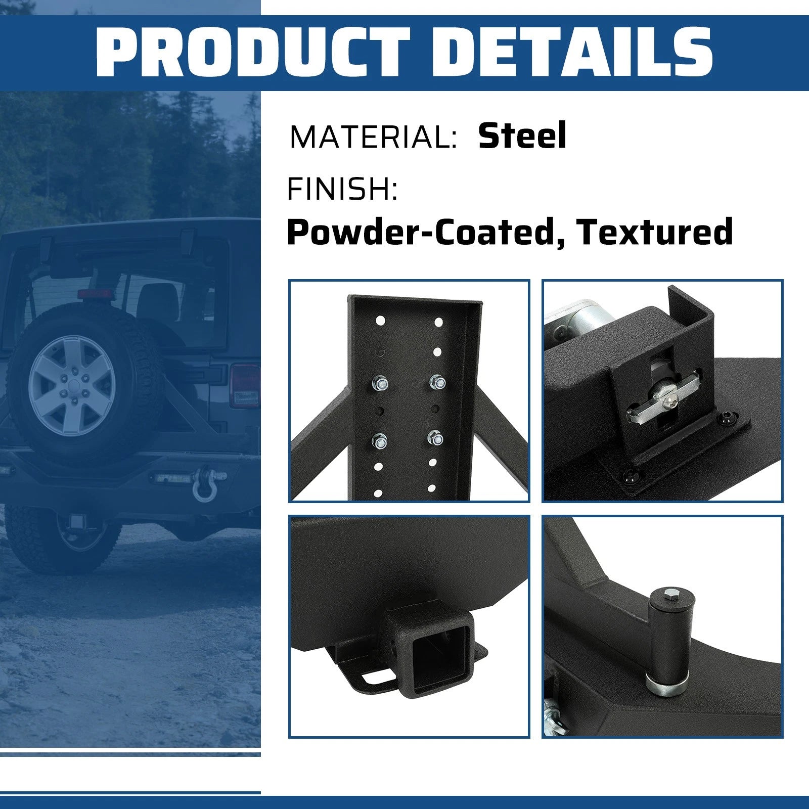 Rear Bumper with Tire Carrier for Jeep Wrangler JK (2007–2018) LED