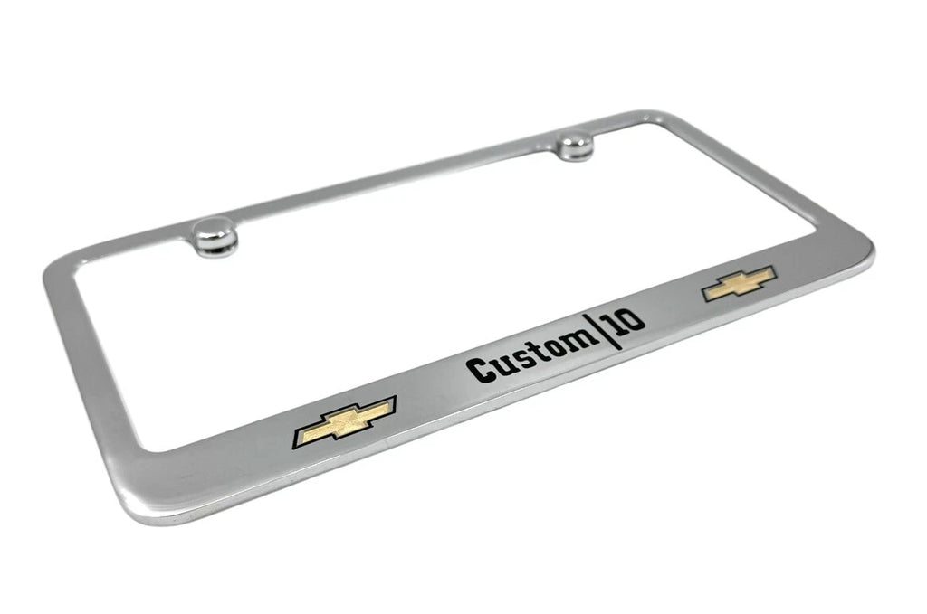 Chrome Engraved Licensed License Plate Frame with Bowtie for Chevrolet Custom (2010–2018)