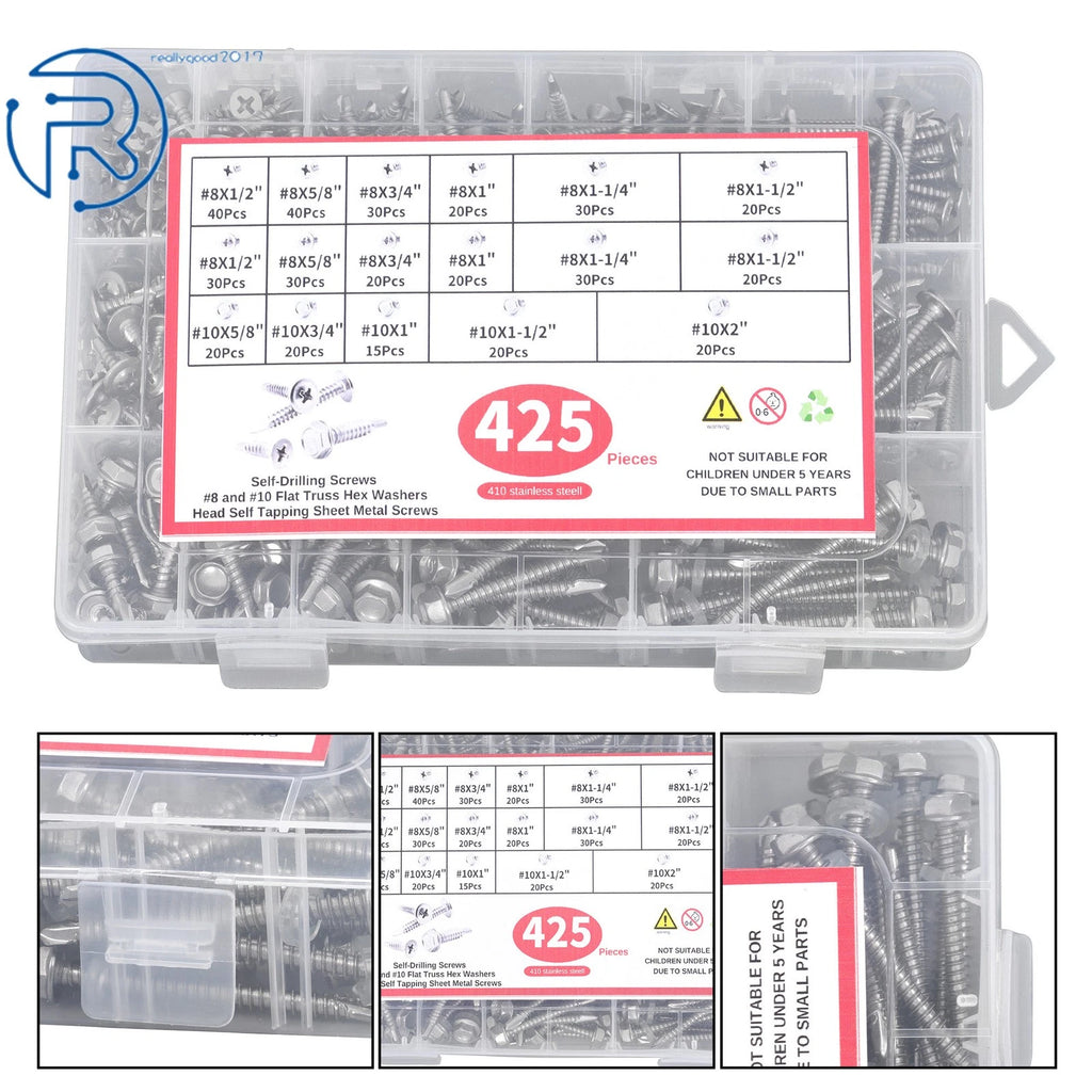 Set of 100 Stainless Steel Self-Drilling Screws Assortment Kits