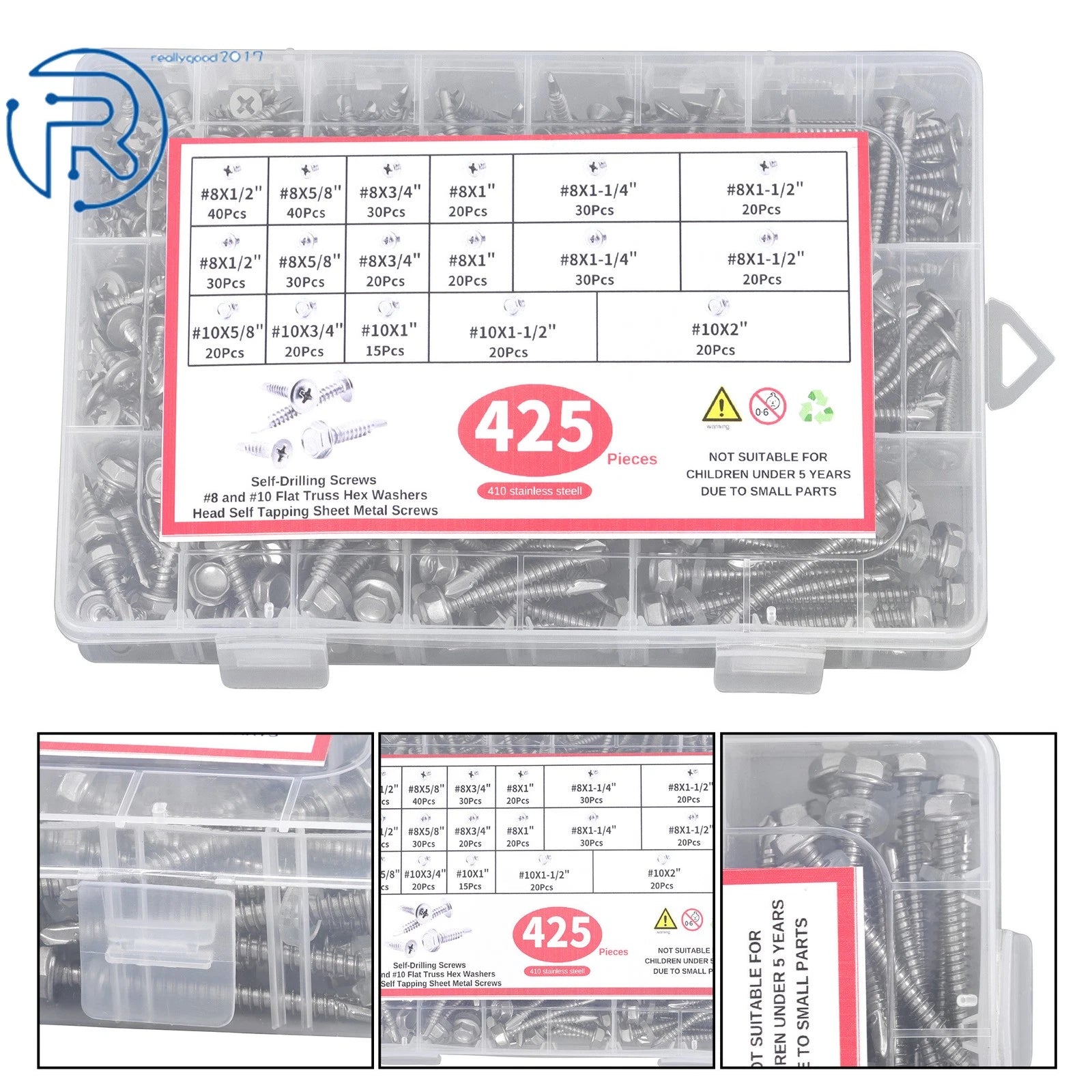 Set of 100 Stainless Steel Self-Drilling Screws Assortment Kits