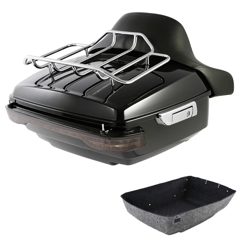 King Trunk Backrest Luggage Rack LED Light for Harley Road Glide (2014–2026)