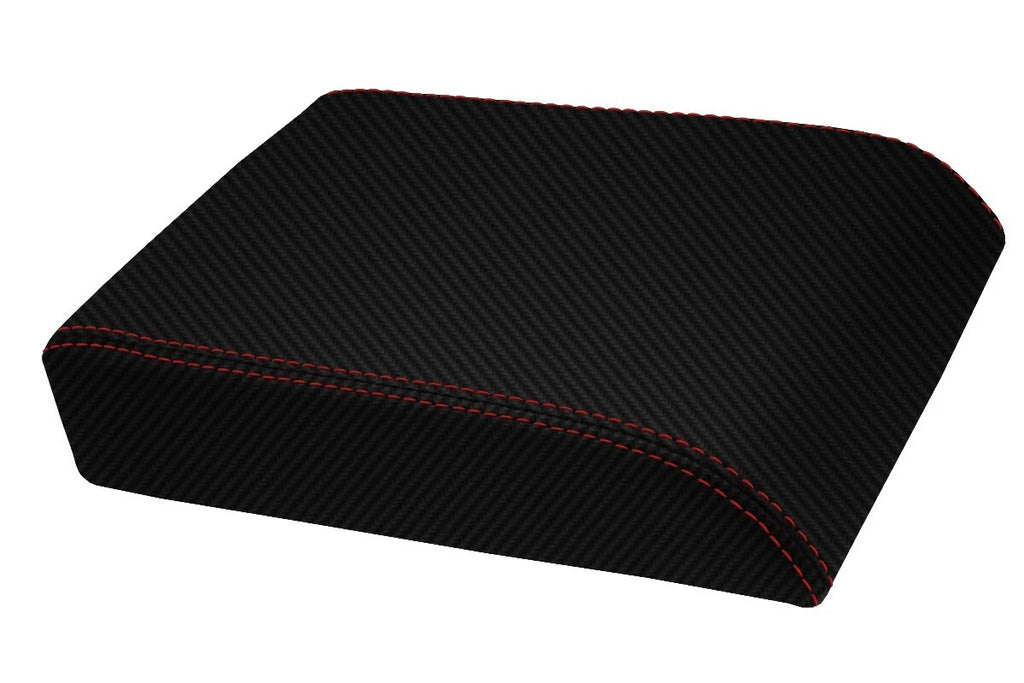 Console Lid Armrest Cover for Ford Escape (2008–2012) Carbon Fiber Red Stitch