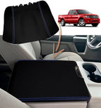 Console Lid Jump Seat Cover for Ford F150 (2004–2008) Carbon Fiber Blue Stitch