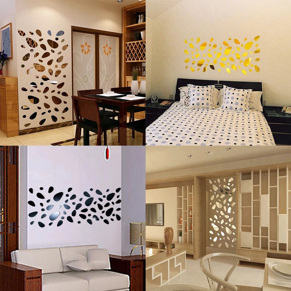 12X Mirror Stickers for Home Décor - Silver/Black/Old Finish