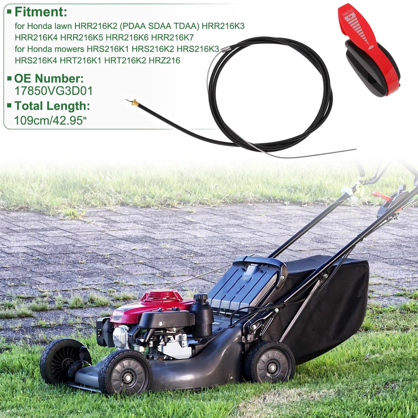 Throttle Cable for Honda Lawn HRR216K2 HRR216K3 HRR216K4 (2002–2006) 7850VG3D01
