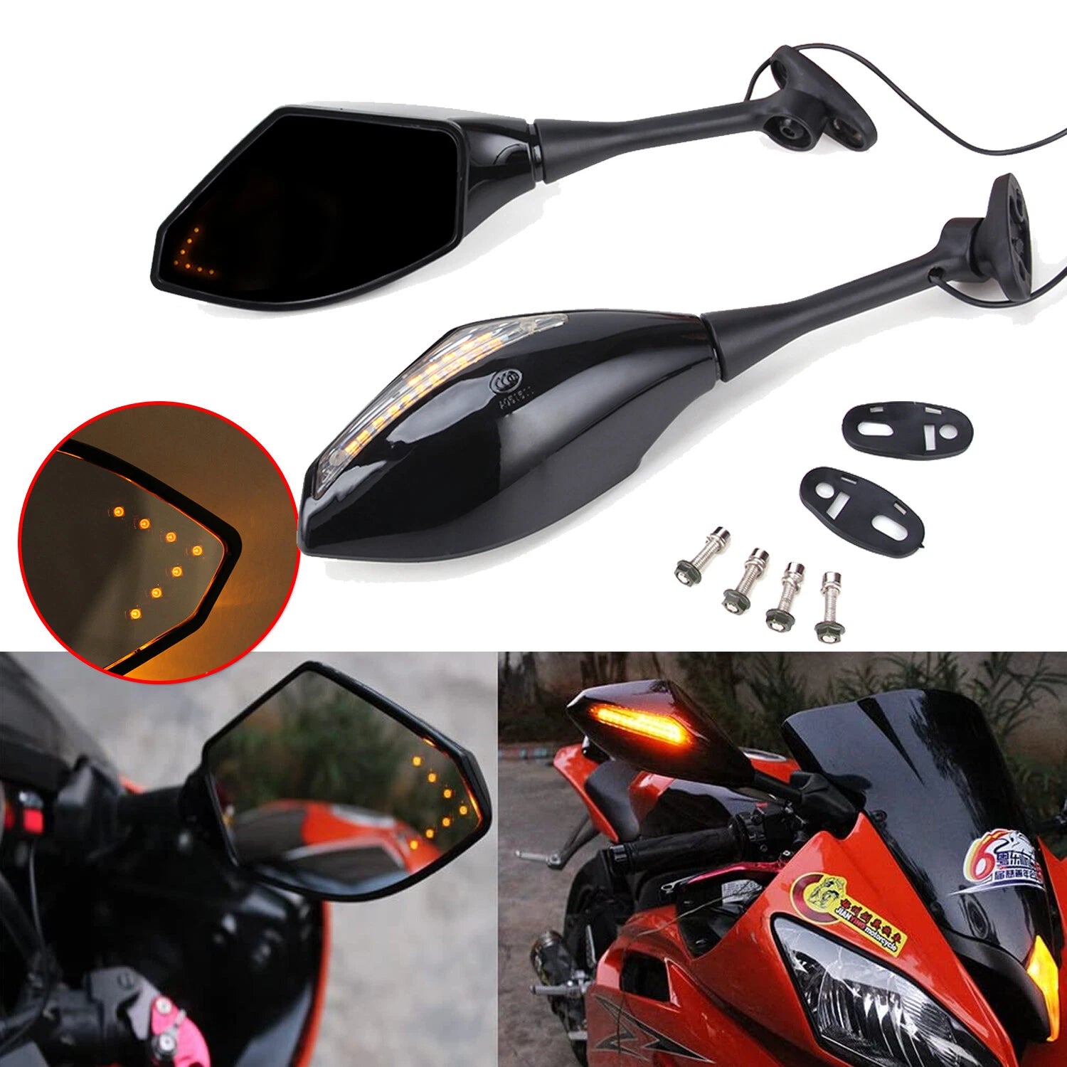 LED Turn Signal Side Mirrors for Honda CBR600RR 1000RR 500R 300R 250R