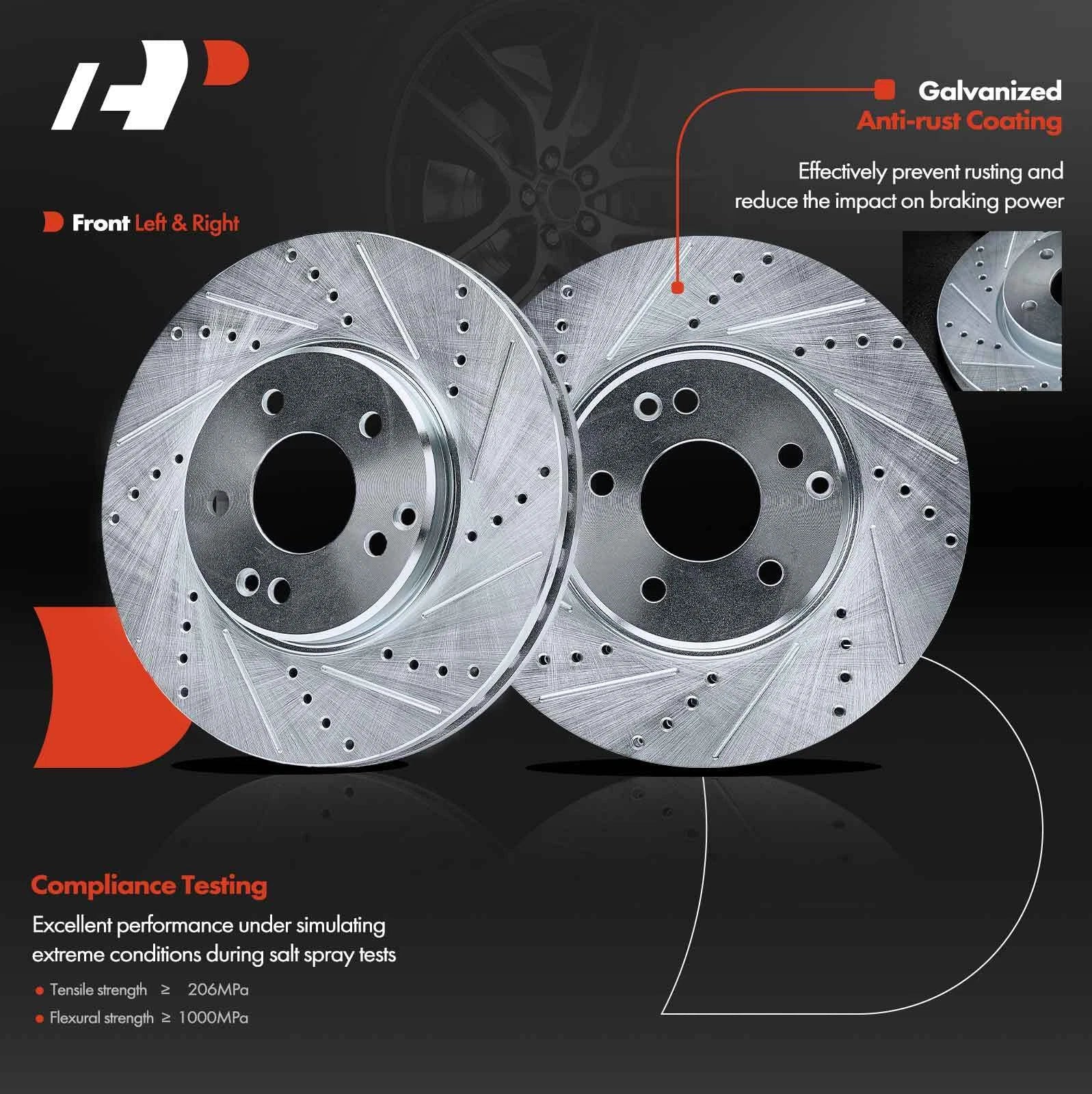 Front Side Drilled Brake Rotors for Mercedes-Benz C320 E320 E420 SLK300 (2001–2005)